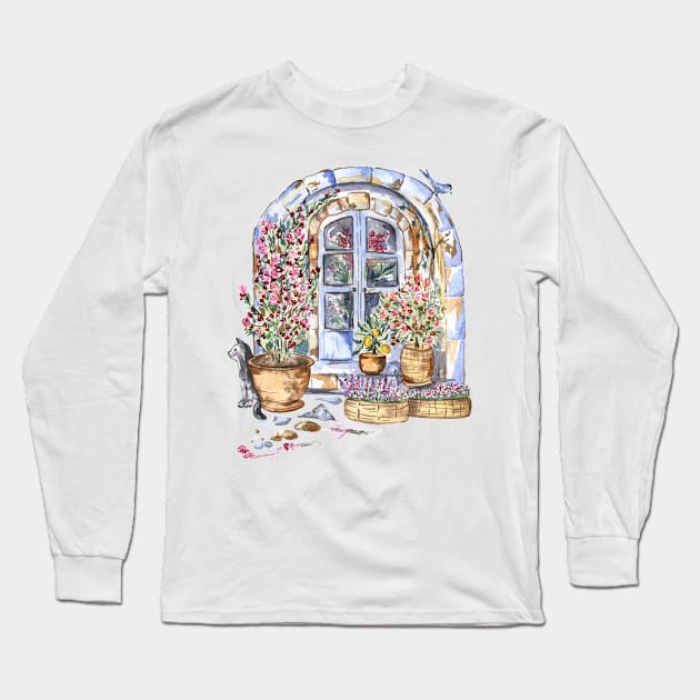 Antique Arched Door Watercolor Long Sleeve T-Shirt by Flowersforbear